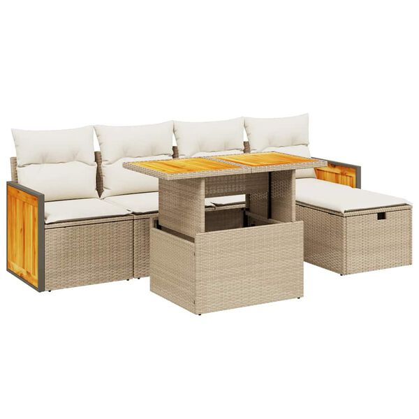 vidaXL Salon de jardin avec coussins 6 pcs beige r&eacute;sine tress&eacute;e