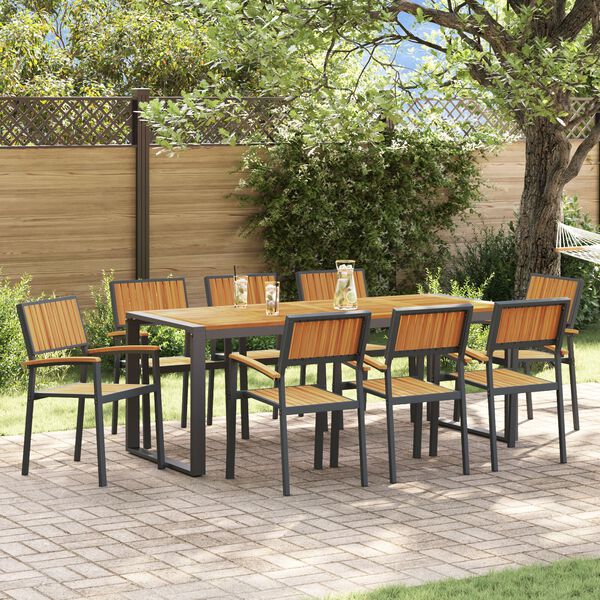 vidaXL Ensemble de salle &agrave; manger pour jardin 9 pcs Noir