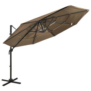 vidaXL Parasol de jardin &agrave; 4 niveaux avec m&acirc;t en aluminium taupe 3x3 m