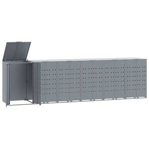 vidaXL Rangement &agrave; roulettes pour poubelles pour 6 bacs gris acier