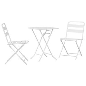 vidaXL Ensemble bistro de jardin 3 pc Blanc Acier