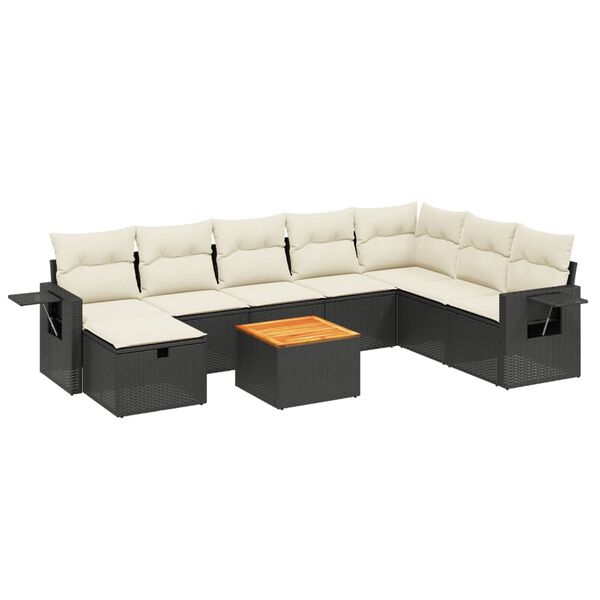 vidaXL Salon de jardin 9 pcs avec coussins noir r&eacute;sine tress&eacute;e