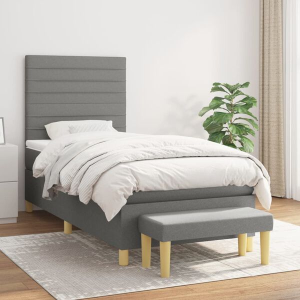 vidaXL Sommier &agrave; lattes de lit avec matelas Gris fonc&eacute; 100x200cm Tissu