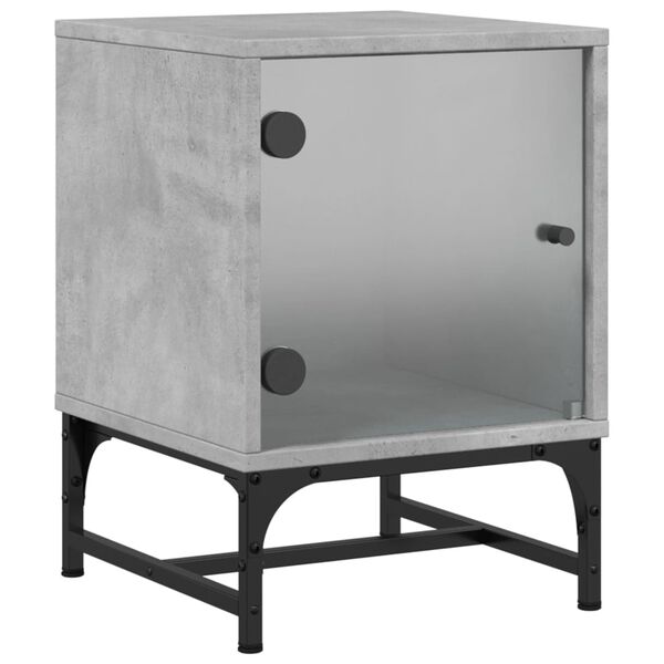 vidaXL Table de chevet avec porte en verre gris b&eacute;ton 35x37x50 cm