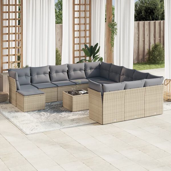 vidaXL Salon de jardin avec coussins 13 pcs beige r&eacute;sine tress&eacute;e
