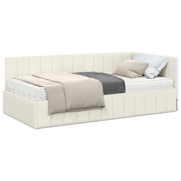 vidaXL Cadre de lit d'angle avec matelas 2 pcs Crème Velours