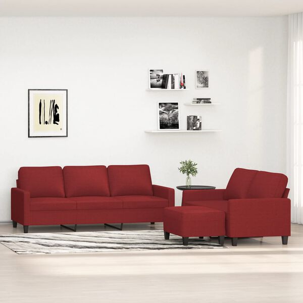 vidaXL Ensemble de canap&eacute;s 3 pcs avec coussins Rouge bordeaux Tissu