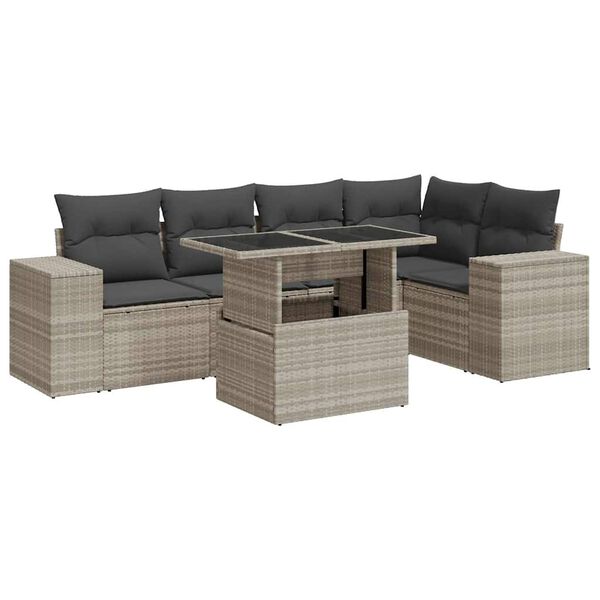 vidaXL Salon de jardin 6 pcs avec coussins gris clair r&eacute;sine tress&eacute;e