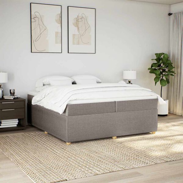 vidaXL Sommier &agrave; lattes de lit avec matelas Taupe 200x200 cm Tissu