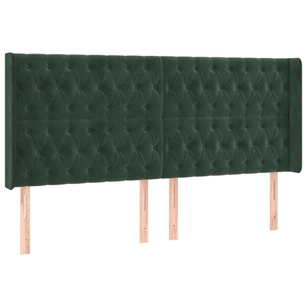 vidaXL T&ecirc;te de lit &agrave; LED Vert fonc&eacute; 183x16x118/128 cm Velours
