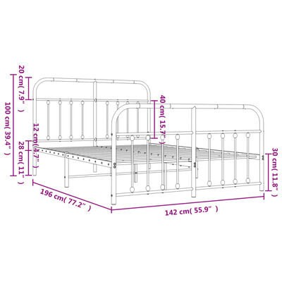 vidaXL Cadre de lit métal sans matelas et pied de lit blanc 135x190 cm