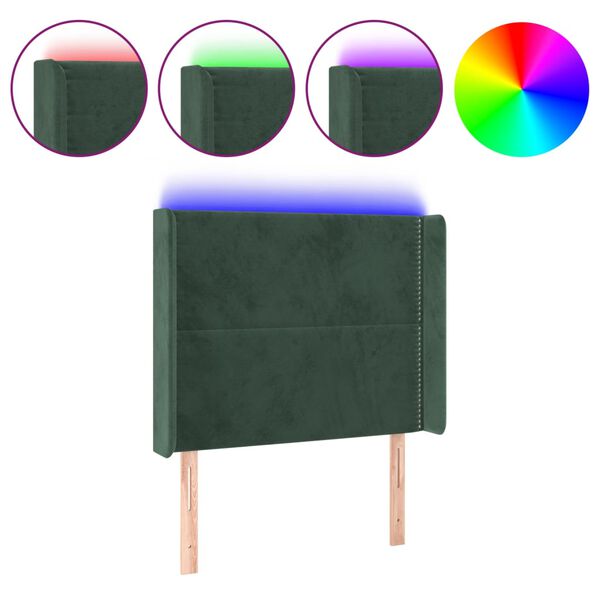 vidaXL T&ecirc;te de lit &agrave; LED Vert fonc&eacute; 83x16x118/128 cm Velours