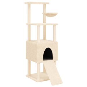 vidaXL Arbre &agrave; chat avec griffoirs en sisal Cr&egrave;me 153 cm