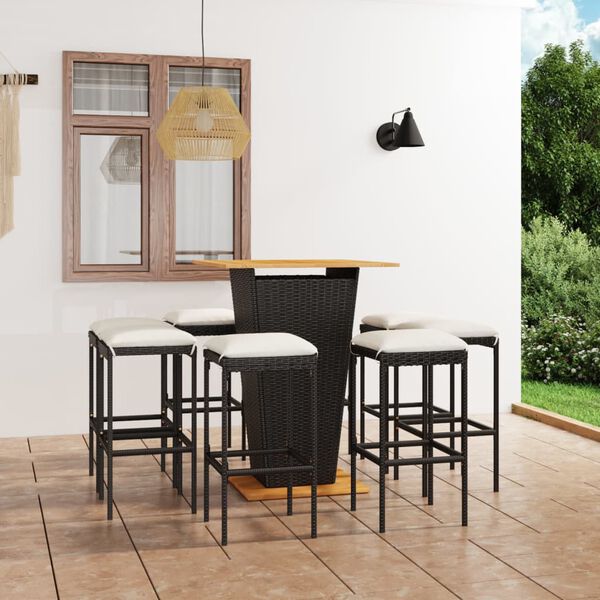 vidaXL Ensemble de bar de jardin 9 pcs et coussins R&eacute;sine tress&eacute;e Noir