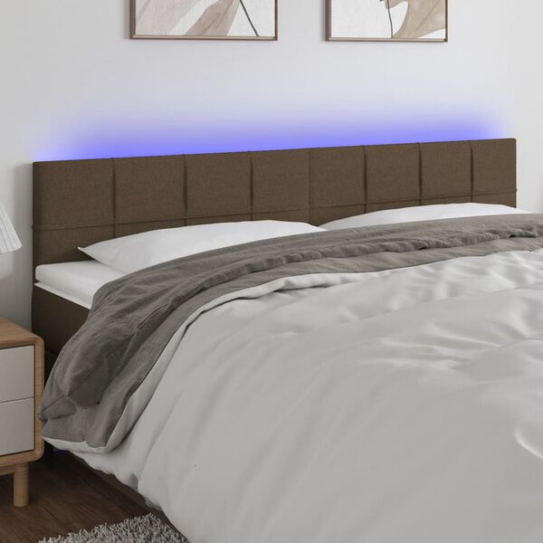 vidaXL T&ecirc;te de lit &agrave; LED Marron fonc&eacute; 200x5x78/88 cm Tissu