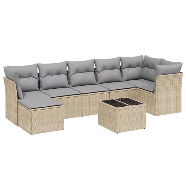 vidaXL Salon de jardin avec coussins 8pcs m&eacute;lange beige r&eacute;sine tress&eacute;e