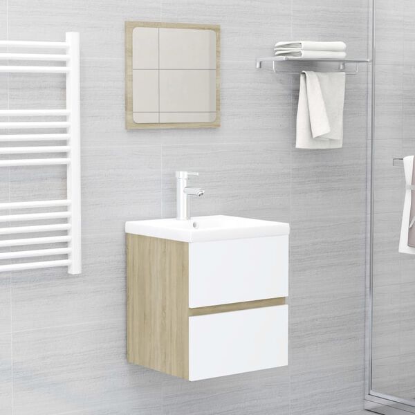 vidaXL Meubles de salle de bain blanc ch&ecirc;ne sonoma bois d'ing&eacute;nierie