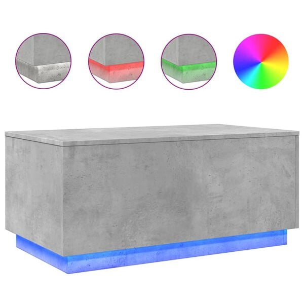 vidaXL Table basse avec lumi&egrave;res LED gris b&eacute;ton 90x50x40 cm