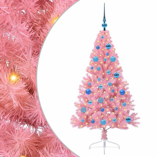 vidaXL Sapin de No&euml;l artificiel pr&eacute;-&eacute;clair&eacute; Rose 150 cm PVC
