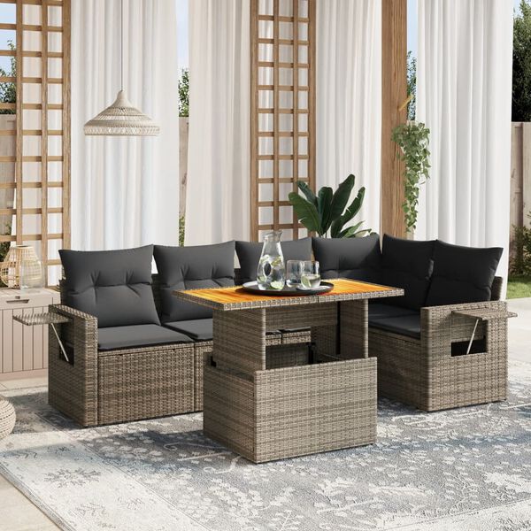 vidaXL Salon de jardin 6 pcs avec coussins gris r&eacute;sine tress&eacute;e