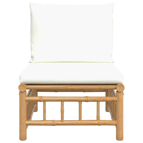 vidaXL Canap&eacute; central de jardin avec coussins blanc cr&egrave;me bambou