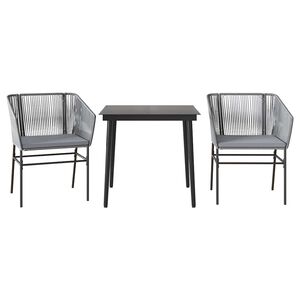 vidaXL Ensemble &agrave; manger jardin coussins 3 pcs gris poly rotin verre