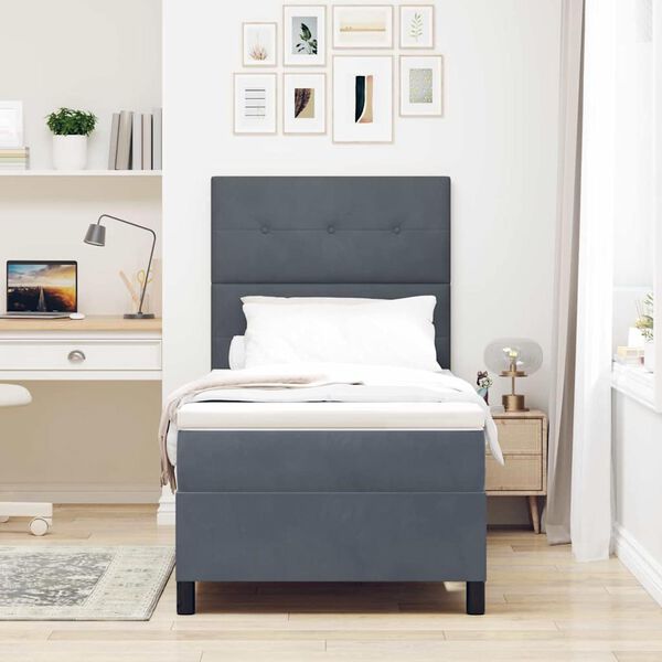 vidaXL Lit &agrave; ressort LED avec matelas Gris fonc&eacute; 90 x 190 cm tissu