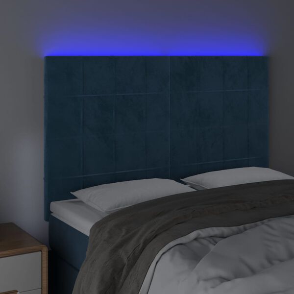 vidaXL T&ecirc;te de lit &agrave; LED Bleu fonc&eacute; 144x5x118/128 cm Velours