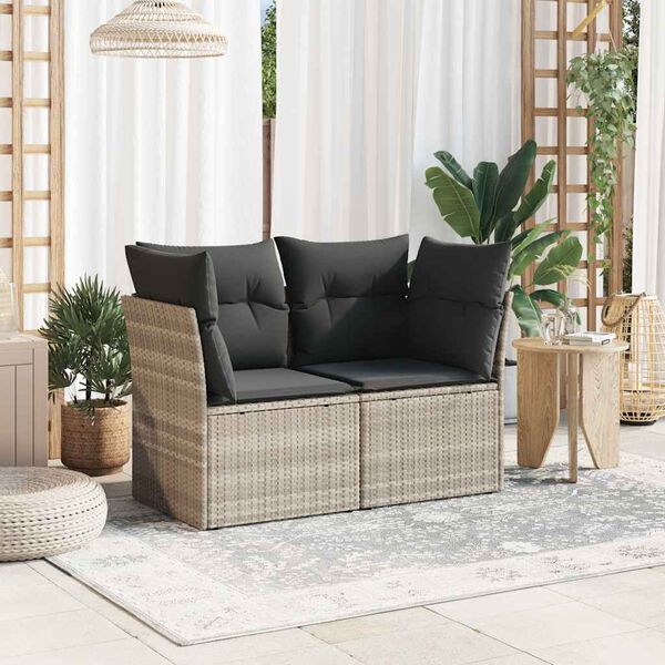 vidaXL Canapé de jardin 2 places et coussins gris clair résine tressée