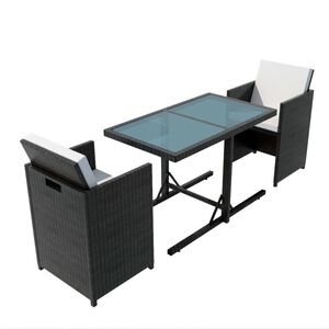 vidaXL Ensemble de bistro 3 pcs avec coussins r&eacute;sine tress&eacute;e noir