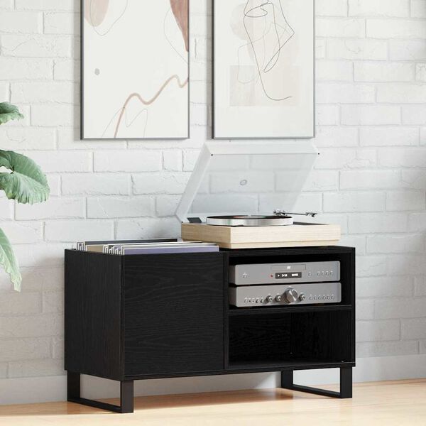 vidaXL Meuble &agrave; vinyles Ch&ecirc;ne noir 85 x 38 x 48 cm Bois d'ing&eacute;nierie