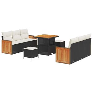 vidaXL Ensemble de canap&eacute; de jardin avec coussin 9 pcs Noir et Cr&egrave;me