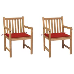 vidaXL Chaises de jardin lot de 2 et coussins rouge Bois teck massif