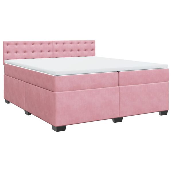 vidaXL Sommier &agrave; lattes de lit avec matelas Rose 200x200 cm Velours