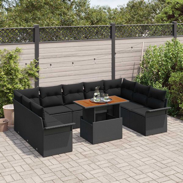 vidaXL Ensemble de canap&eacute; de jardin 10 pcs Noir Poly rotin