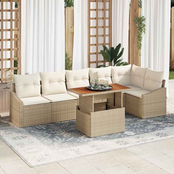 vidaXL Ensemble de salle &agrave; manger pour jardin 7 pcs Beige et cr&egrave;me