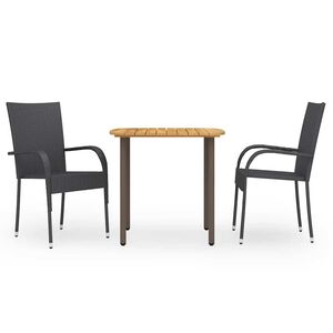 vidaXL Ensemble &agrave; manger de jardin 3pcs R&eacute;sine tress&eacute;e Noir