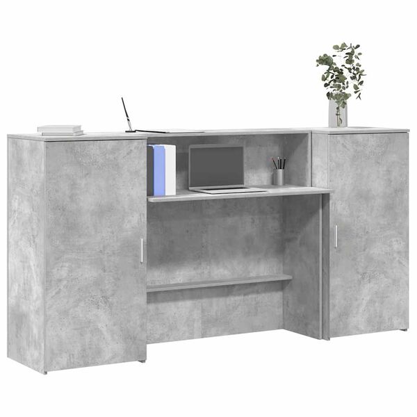 vidaXL Bureau de r&eacute;ception gris b&eacute;ton 200x50x103,5cm bois d'ing&eacute;nierie