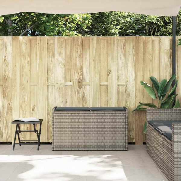 vidaXL Banc de rangement ext&eacute;rieur coussin gris 100 cm r&eacute;sine tress&eacute;e