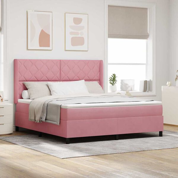vidaXL Lit &agrave; ressorts avec matelas avec LED Rose 180 x 200 cm Velours