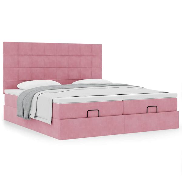 vidaXL Cadre de lit ottoman avec matelas rose 160x200 cm velours