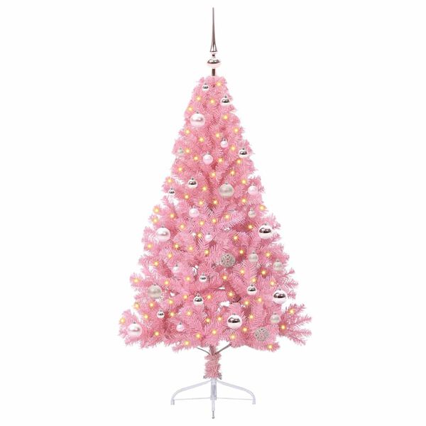 vidaXL Sapin de No&euml;l artificiel pr&eacute;-&eacute;clair&eacute; Rose 150 cm PVC