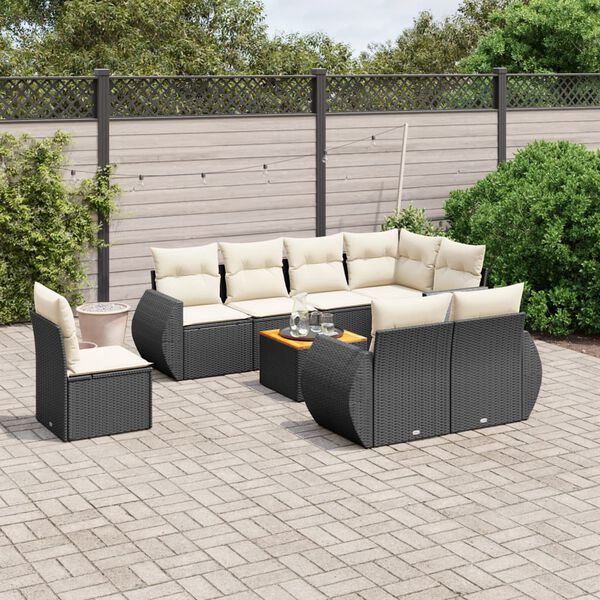 vidaXL Salon de jardin 9 pcs avec coussins noir r&eacute;sine tress&eacute;e