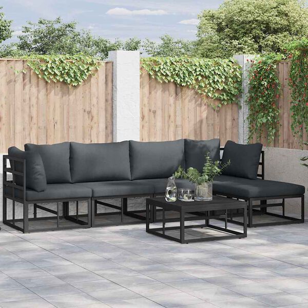 vidaXL Ensemble de canap&eacute; de jardin avec coussin 5 pcs Noir Aluminium
