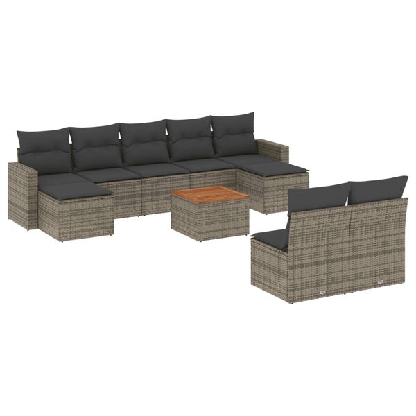 vidaXL Salon de jardin avec coussins 10 pcs gris r&eacute;sine tress&eacute;e