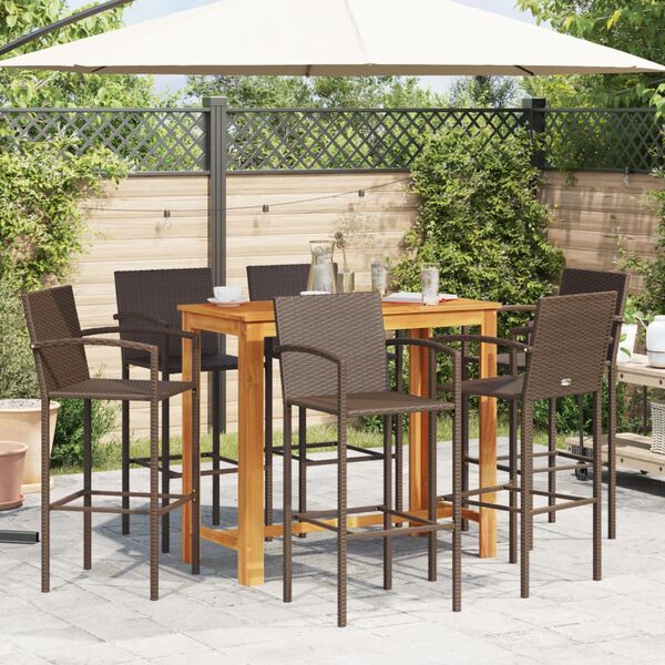 vidaXL Ensemble de bar de jardin 7 pcs marron bois massif acacia rotin
