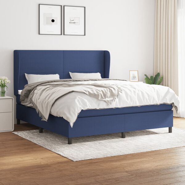 vidaXL Sommier &agrave; lattes de lit avec matelas Bleu 160x200 cm Tissu