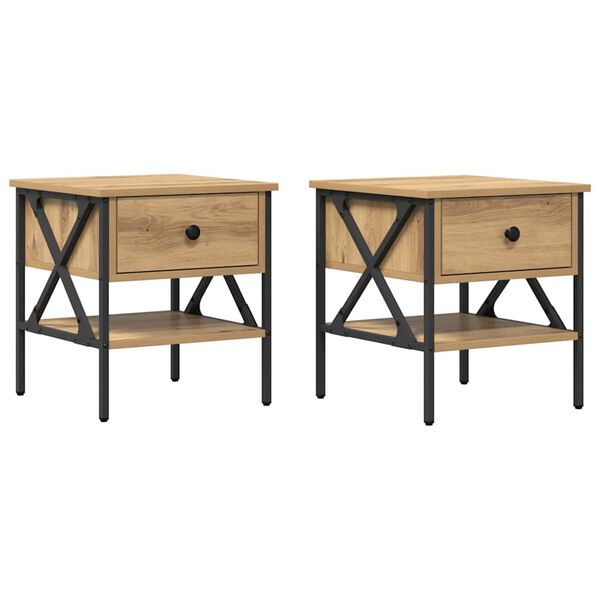vidaXL Table de chevet 2 pcs ch&ecirc;ne artisanal 40 x 42 x 45 cm