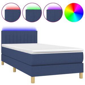 vidaXL Sommier &agrave; lattes de lit avec matelas et LED Bleu 80x200cm Tissu