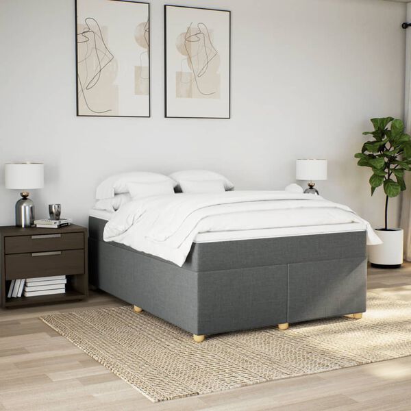 vidaXL Sommier à lattes de lit avec matelas Gris foncé 140x200cm Tissu